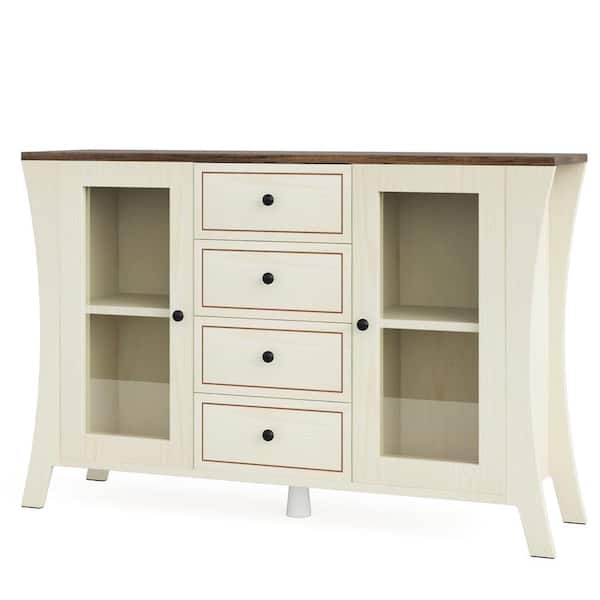 BYBLIGHT Ahlivia Retro Walnut & Ash Wood 51 in. W Buffet Cabinet Sideboards with 4 Drawers and 2 Doors