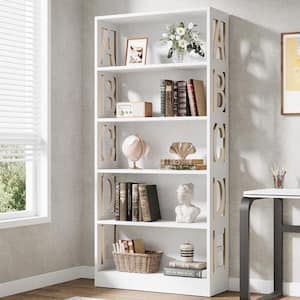 Frailey 70.87 in. Tall White Wood Free-Standing Large 5 Tier Open Display Shelves Bookshelf Storage Rack Bookcase