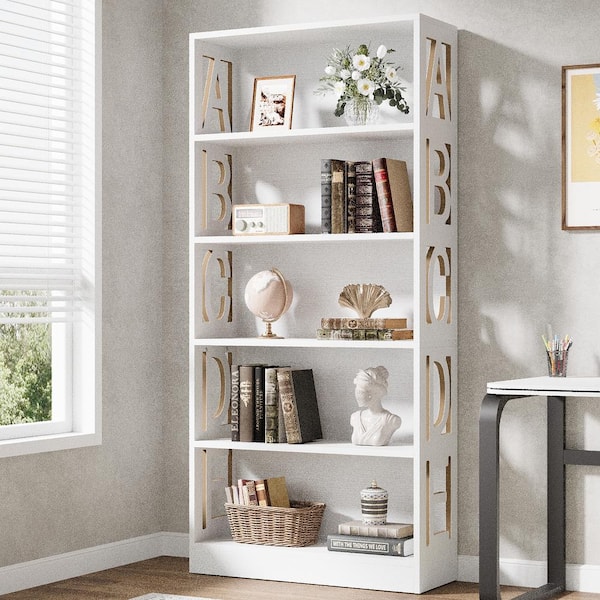 TRIBESIGNS WAY TO ORIGIN Frailey 70.87 in. Tall White Wood Free-Standing Large 5 Tier Open Display Shelves Bookshelf Storage Rack Bookcase