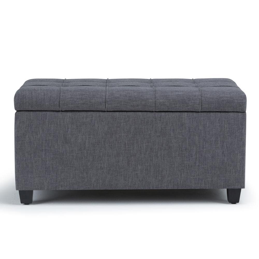 Slate Gray Tufted Wood Bench Ottoman with Interior Storage