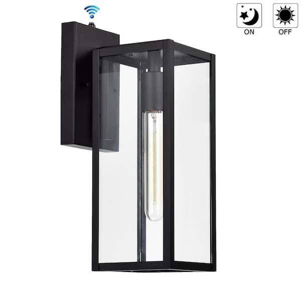 Clihome 1-Light Matte Black Outdoor Wall Lantern Sconce with Dusk to Dawn Sensor (1-Pack)