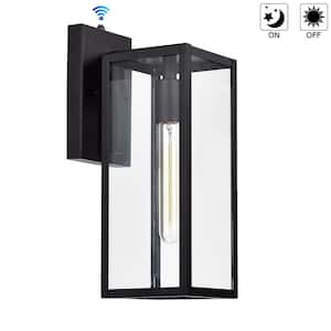 4.71 in. W 1-Light Outdoor Matte Black Wall Sconce with Dusk to Dawn Sensor and Clear Glass