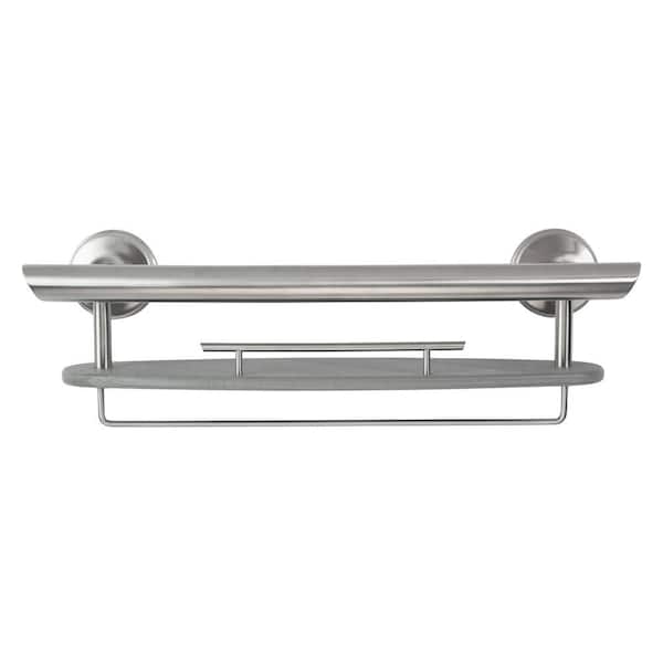 3-in-1 20 in. Grab Bar with Washcloth Bar in Brushed Nickel and Shampoo Shelf in Driftwood Gray