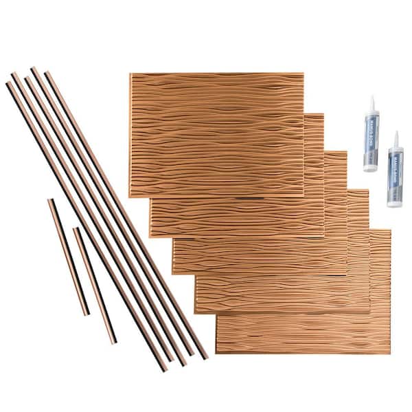 Fasade Waves 18 in. x 24 in. Polished Copper Vinyl Decorative Wall Tile Backsplash 15 sq. ft. Kit