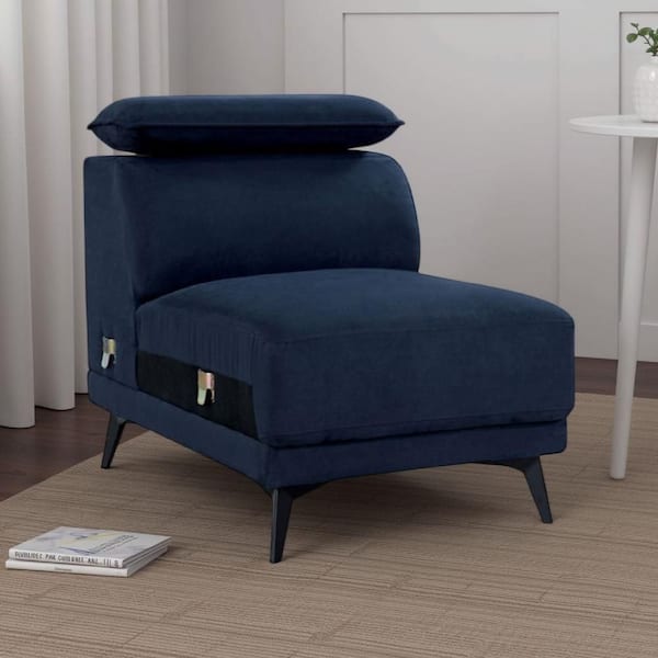 Panie Modular Metal Outdoor Armless Lounge Chair with Navy Blue Cushion