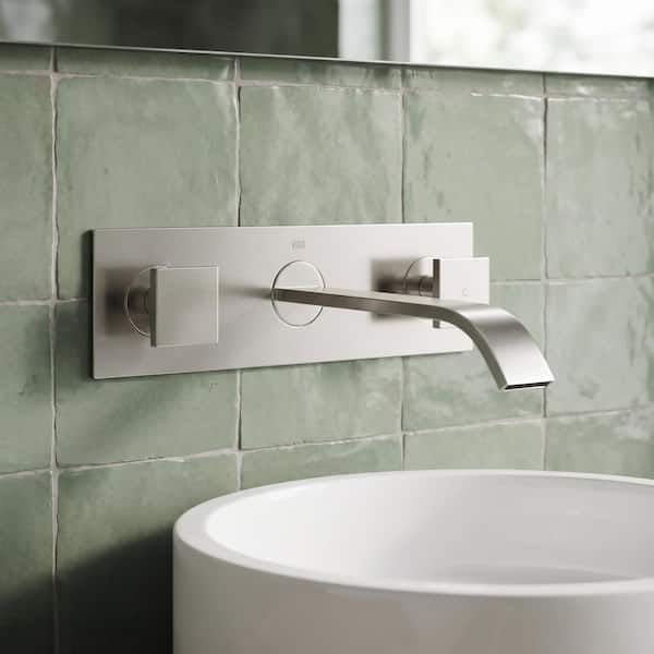 VIGO Titus Two Handle Wall Mount Bathroom Faucet in Brushed Nickel