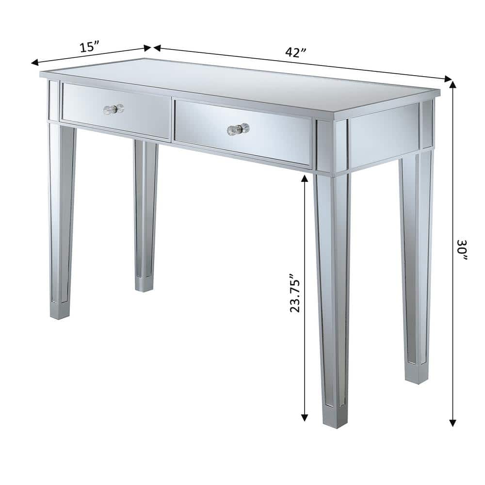 Silver Mirrored Wood Desk Console with Storage
