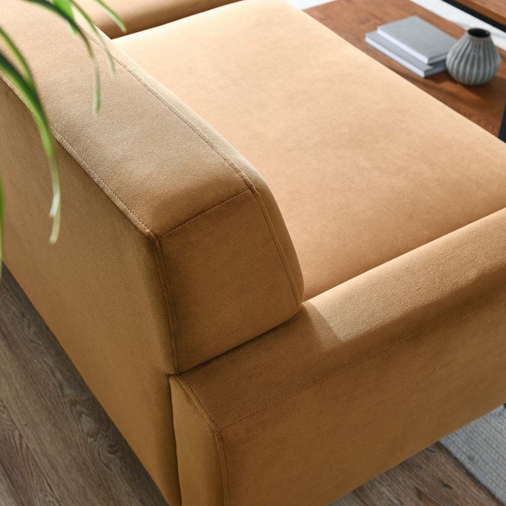 Cognac Velvet Tufted Sofa with Removable Cushions, 91"