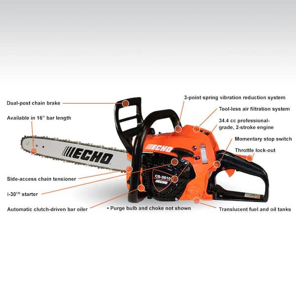 16 in. 34.4 cc Gas 2-Stroke Engine Rear Handle Chainsaw