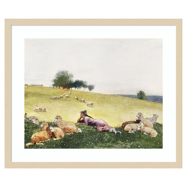 Amanti Art Homers Sheep Countryside II by Winslow Homer 25 in. W x 21 in. H. Wood Framed Wall Art Print Framed in Brown