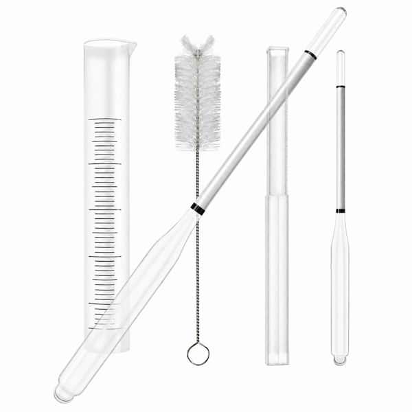 Triple Scale Hydrometer Set with 2 Pieces, 250 mL Test Jar, Cleaning Brush and Storage Bag for Home Brewing