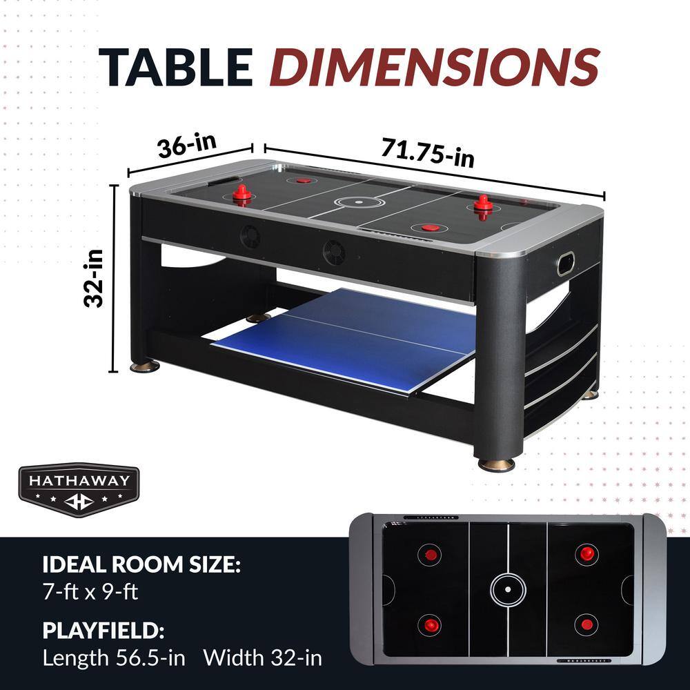 Triple Threat 6-ft 3-in-1 Multi Game Table with Billiards, Air Hockey, and Table Tennis