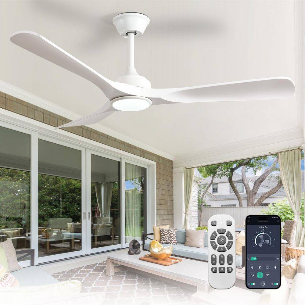 52 in. Outdoor Fans Light for Patios Brush White Downrod Mount Standard Ceiling Fan with LED Light Included Remote APP price history on PriceWatchPro