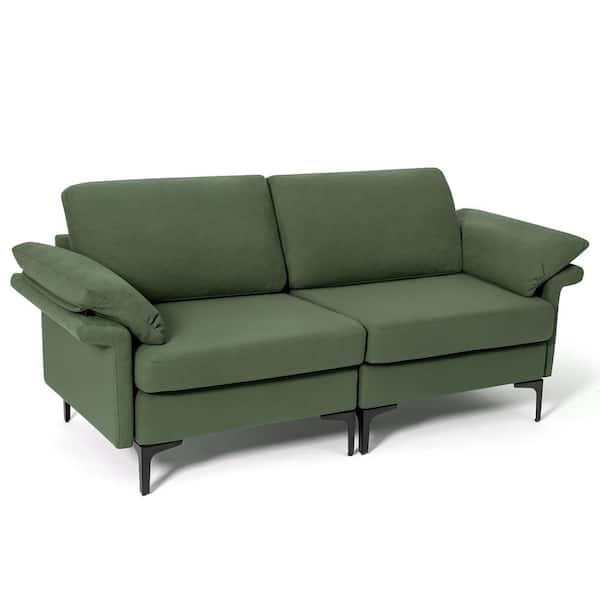 73 in. Modern Green Polyester 2-Seat Loveseat with Metal Legs