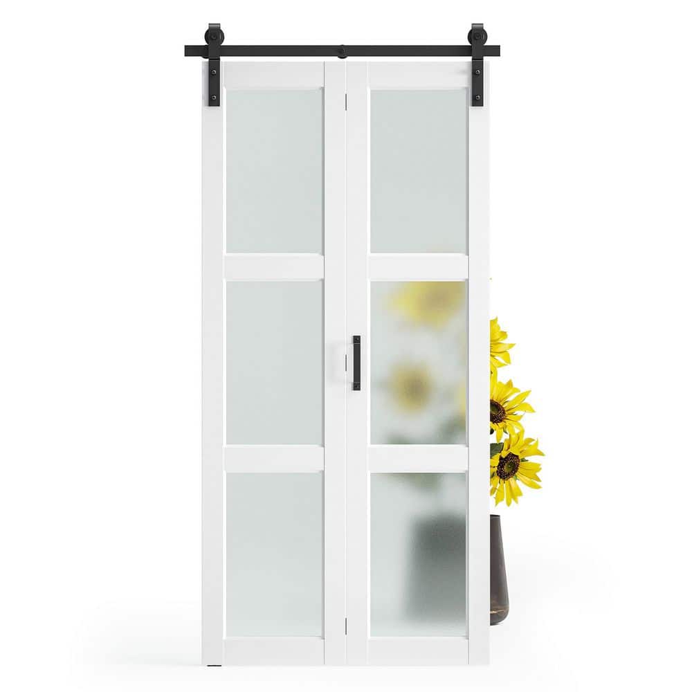 24 in. x 84 in. 3-Lite Frosted Glass White Finished Composite Bii-fold Sliding Barn Door with Hardware Kit price history on PriceWatchPro