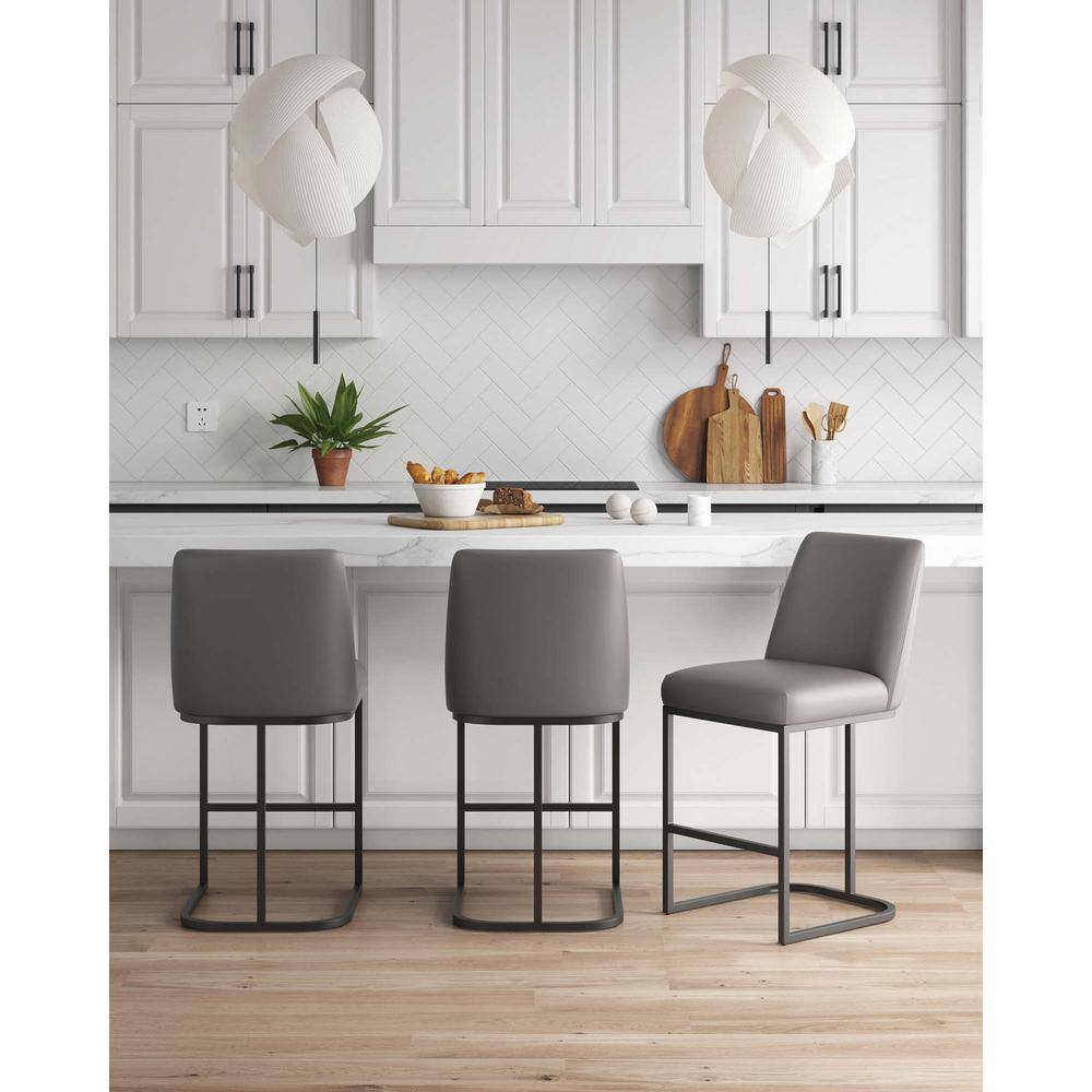 Gray Leatherette and Metal Counter Height Barstools, Set of 3