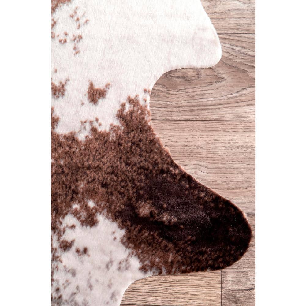 Rustic Square Easy-Care Faux Cowhide Area Rug, Brown 47"x6"