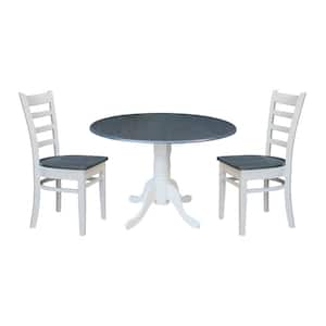 Brynwood 3-Piece 42 in. White/Heather Gray Round Drop-Leaf Wood Dining Set with Emily Chairs