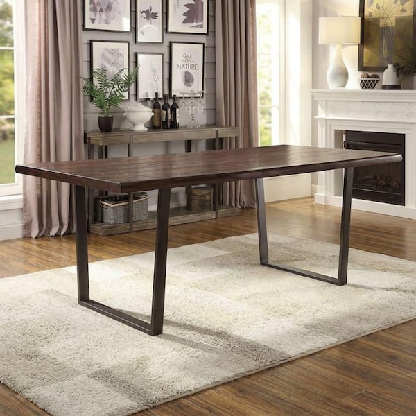Perchly Transitional Style Rustic Wood Sled Base Dining Table Seats 6
