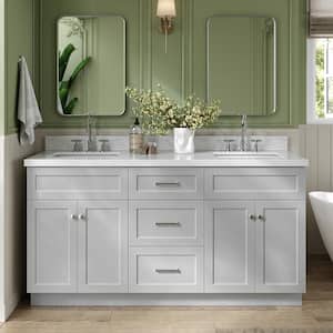 Hamlet 67 in. W x 22 in. D x 36 Double Sink Freestanding Bath Vanity in Grey with Carrara White Marble Top