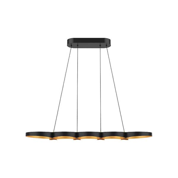 KUZCO Maestro 38 in. 1 Light 35-Watt Black/Gold Integrated LED Pendant Light