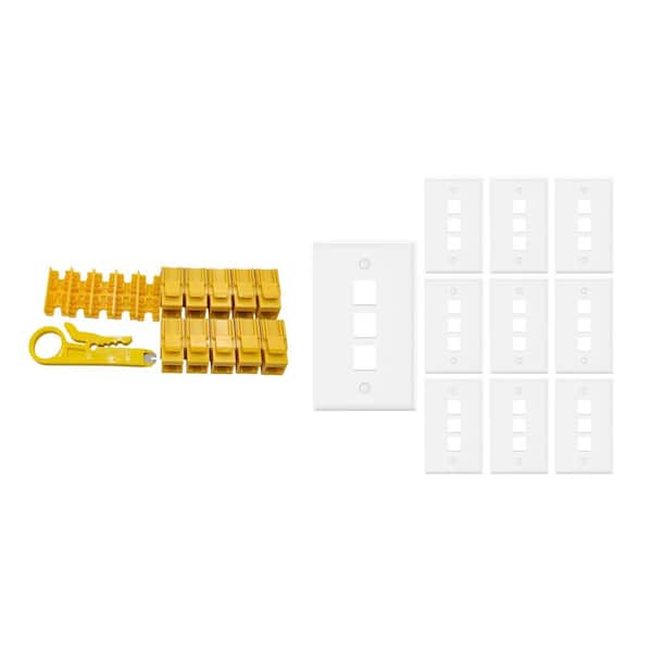 10-Pack 1-Gang White Keystone Plastic Wall Plates 3-Port and 10 Cat 6 RJ45 Keystone Jacks Yellow