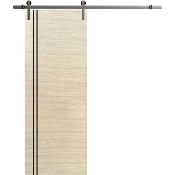 30 in. x 96 in. 1 Panel Natural Veneer Solid Wood with Honeycomb Sliding Barn Door with Hardware Kit