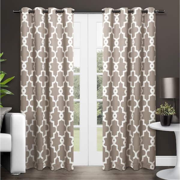 EXCLUSIVE HOME Ironwork Taupe Woven Trellis 52 in. W x 84 in. L Noise Cancelling Thermal Grommet Blackout Curtain (Set of 2)