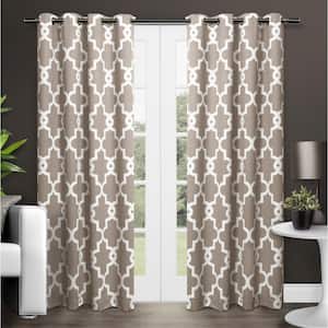 Ironwork Taupe Woven Trellis 52 in. W x 96 in. L Noise Cancelling Thermal Grommet Blackout Curtain (Set of 2)