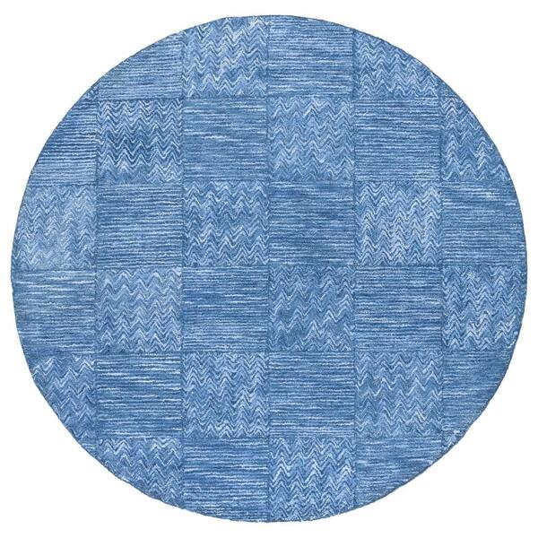 Soho 6 ft. x 6 ft. Dark Blue/Ivory Check Round Rug