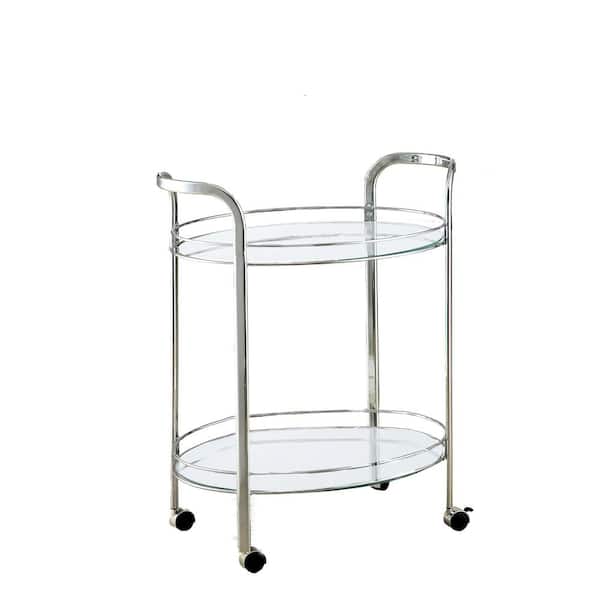 Furniture of America Stan Chrome Serving Cart With Mirrored Shelves