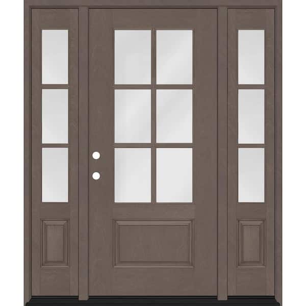 Regency 60 in. x 80 in. 3/4-6Lite Clear Glass RHIS Ashwood Fiberglass Prehung Front Door w/Dbl 10in.SL & 8012NKL Lockset