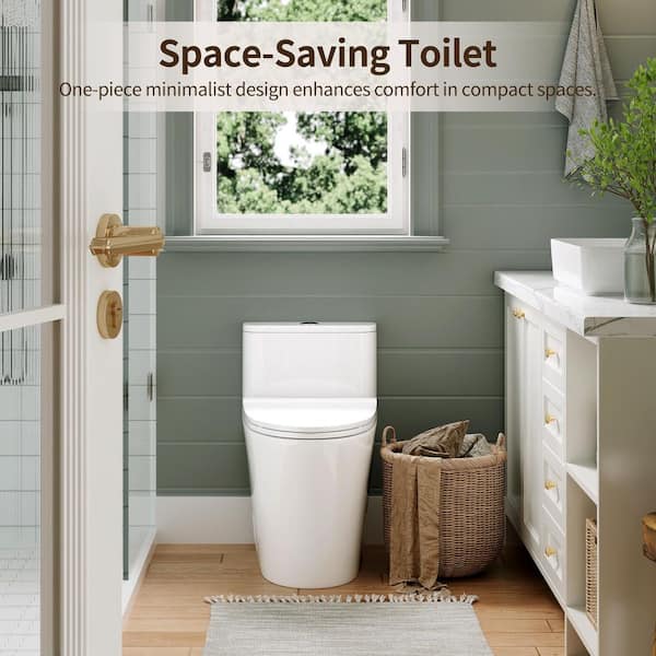 Symmetry 12 in. Rough In Size 1-Piece 1.28 GPF Single Flush Elongated Toilet in White, Soft Closed Seat Included