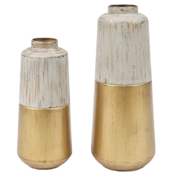 LuxenHome 20 in. Gold and Gray Metal Urn Decorative Vase (Set of 2)