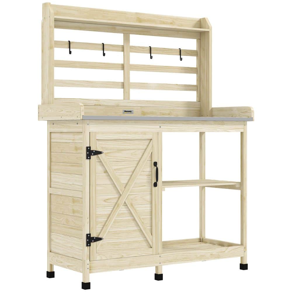 18.5 in. W x 57.5 in. H Natural Outdoor Wooden Potting Bench Table, Garden 