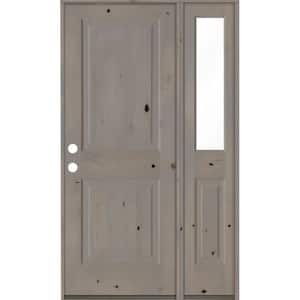 46 in. x 80 in. Rustic knotty alder Right-Hand/Inswing Clear Glass Grey Stain Square Top Wood Prehung Front Door w/RHSL