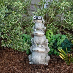 23 in. Tall Outdoor Solar Powered Stacked Frog Family Statue with LED Lights
