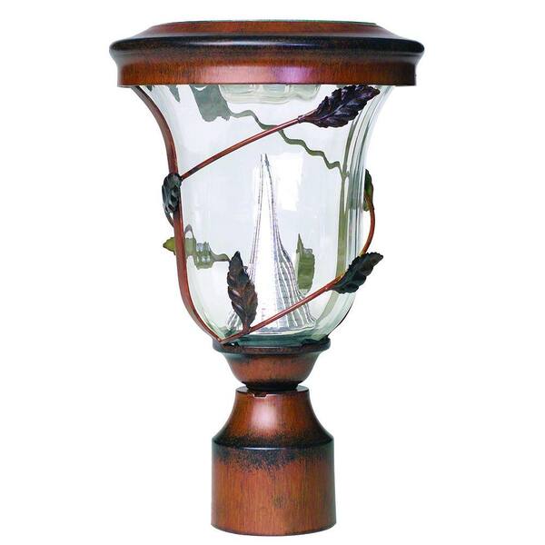 GAMA SONIC Flora Solar Antique Bronze Outdoor Post Light with 3 in. Fitter Mount