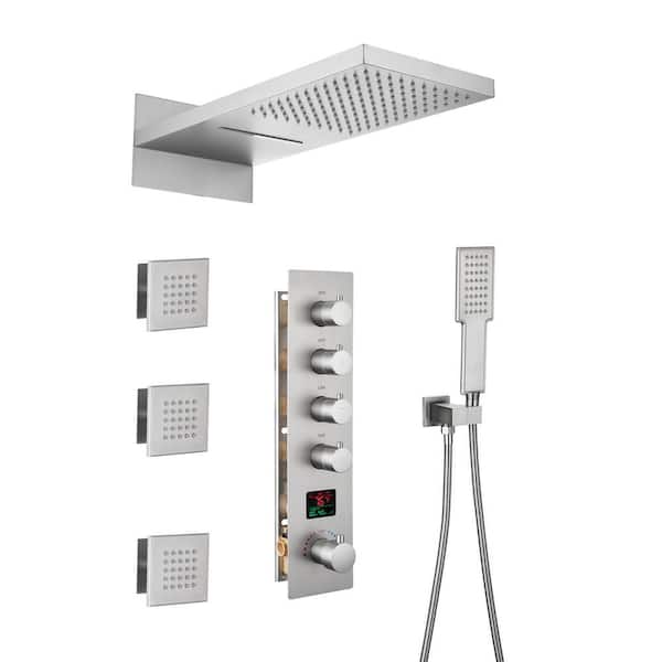 4-Spray Luxury Temperature Display 22 in. Thermostatic Rainfall Dual Shower Heads with 3-Jet in Chrome