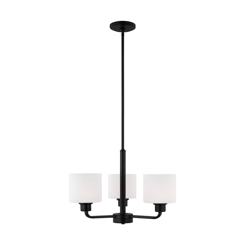 Midnight Black 3-Light Mini Drum Chandelier with Etched Glass