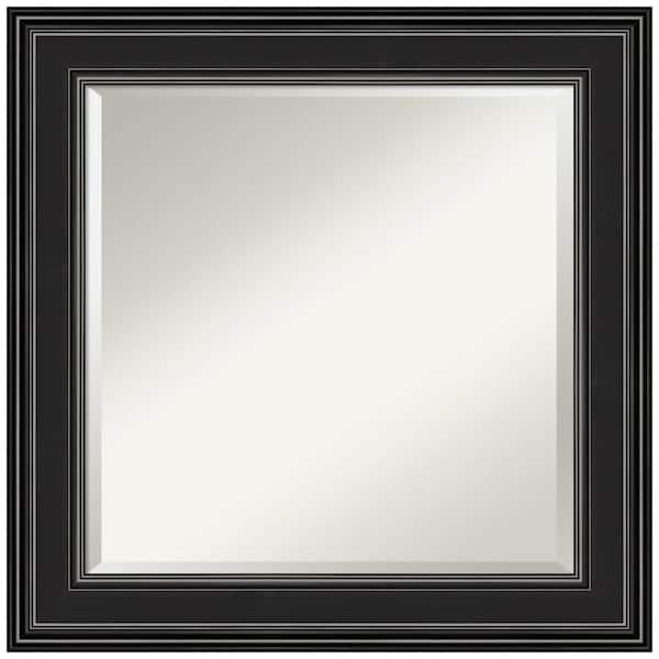 Amanti Art Medium Square Satin Black Beveled Glass Modern Mirror (25.75 in. H x 25.75 in. W)