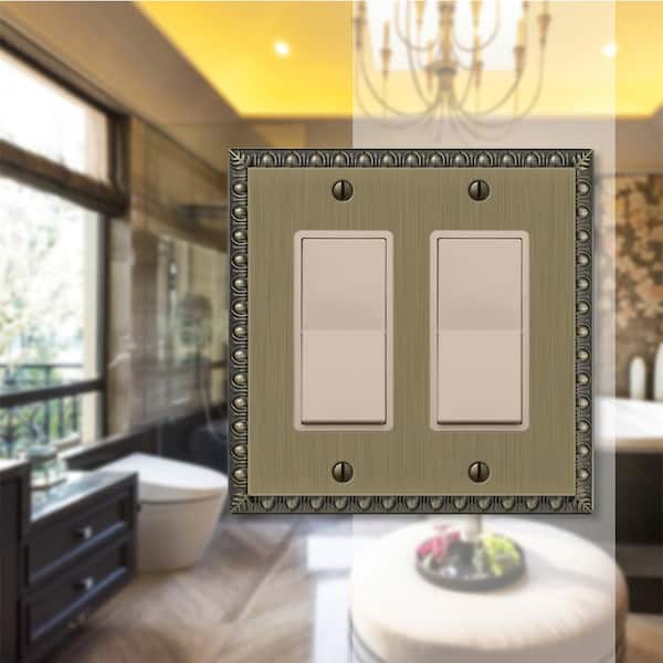 Antiquity 2 Gang Rocker Metal Wall Plate - Brushed Brass