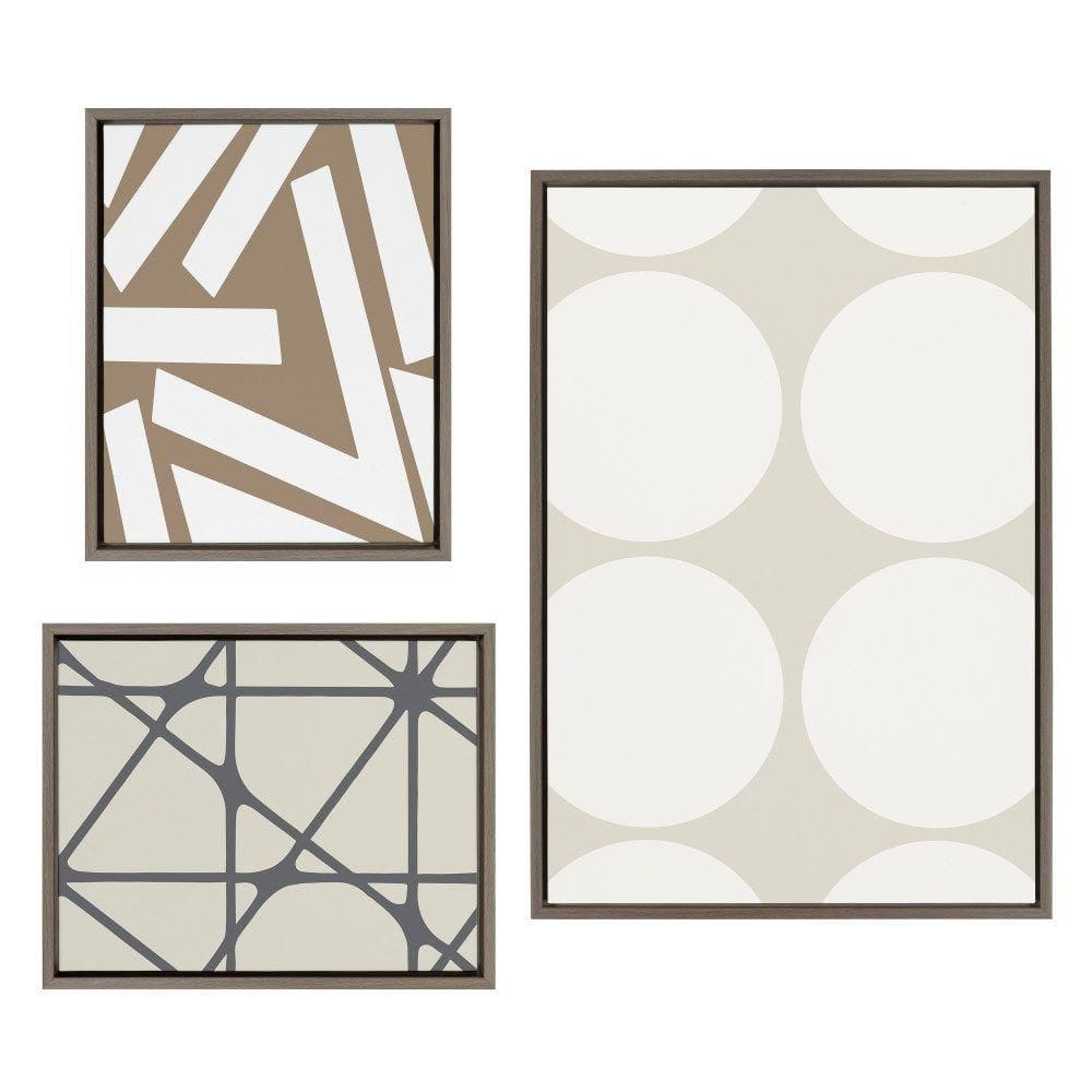 Neutral Beige and Gray Abstract Canvas Wall Art Set of 3