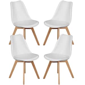 White Mid-Century Modern PU Leather Cushion Dining Accent Chair with Wood Legs (Set of 4)