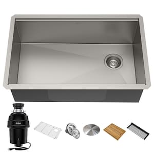 Kore 30 in Undermount 16 Gauge Single Bowl Stainless Steel Kitchen Sink with WasteGuard 1 HP Garbage Disposal