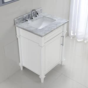 Aberdeen 24 in. W x 20 in. D Bath Vanity in White with Carrara Marble Top with White Sink