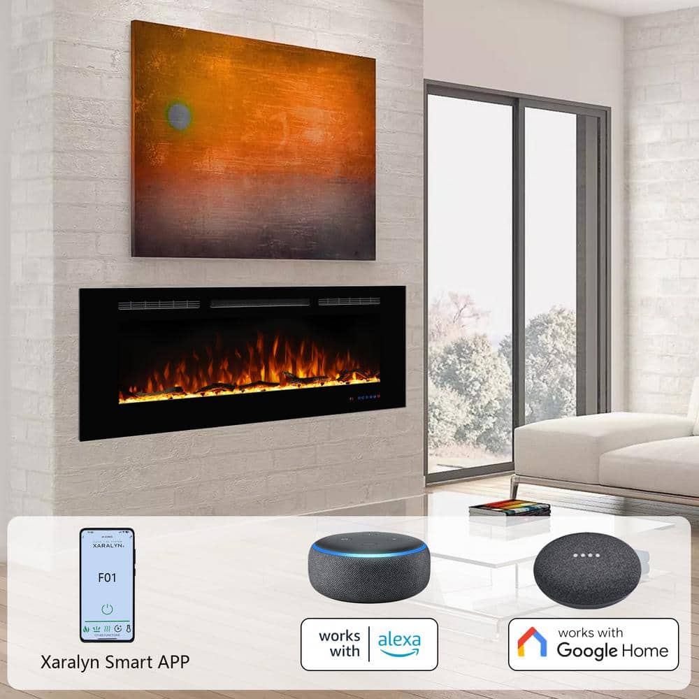 40 in. Electric Fireplace Insert with Voice Control, 1500W, 3 Flame Colors,