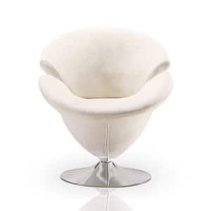 Tulip White and Polished Chrome Velvet Swivel Accent Chair