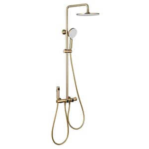 Thermostatic 4-Spray Tub and Shower Faucet with 3 Setting Hand Shower and Spray Gun in Brushed Gold (Valve Included)
