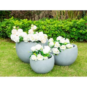 20 in., 16 in. and 12 in. W Round Slate Gray Concrete/Fiberglass Indoor Outdoor Elegant Bowl Planters (Set of 3)